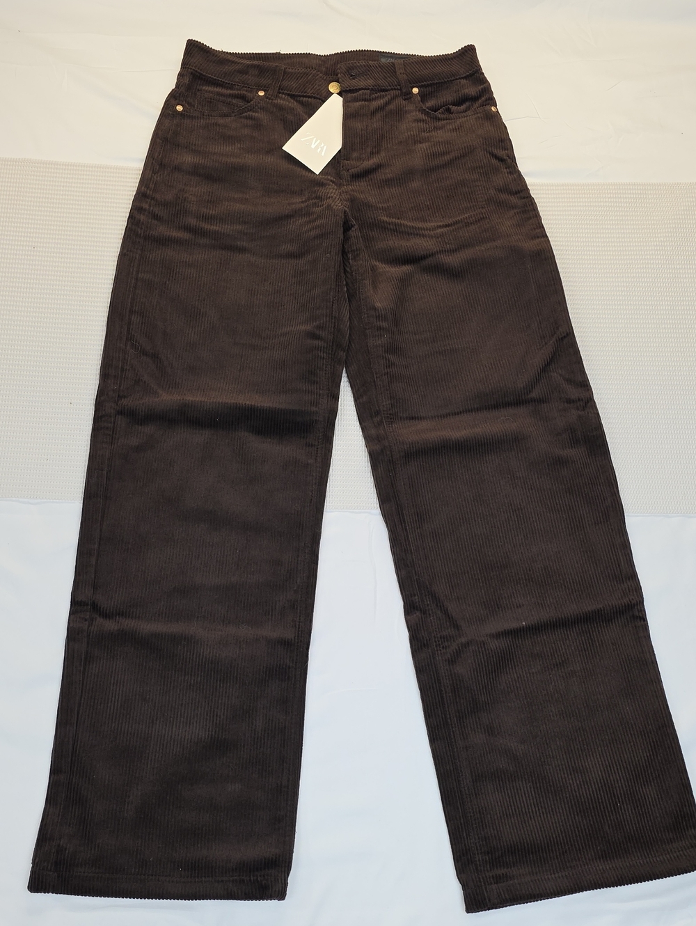 Women Zara Dark Brown Corduroy Wide-Leg Pants us 4